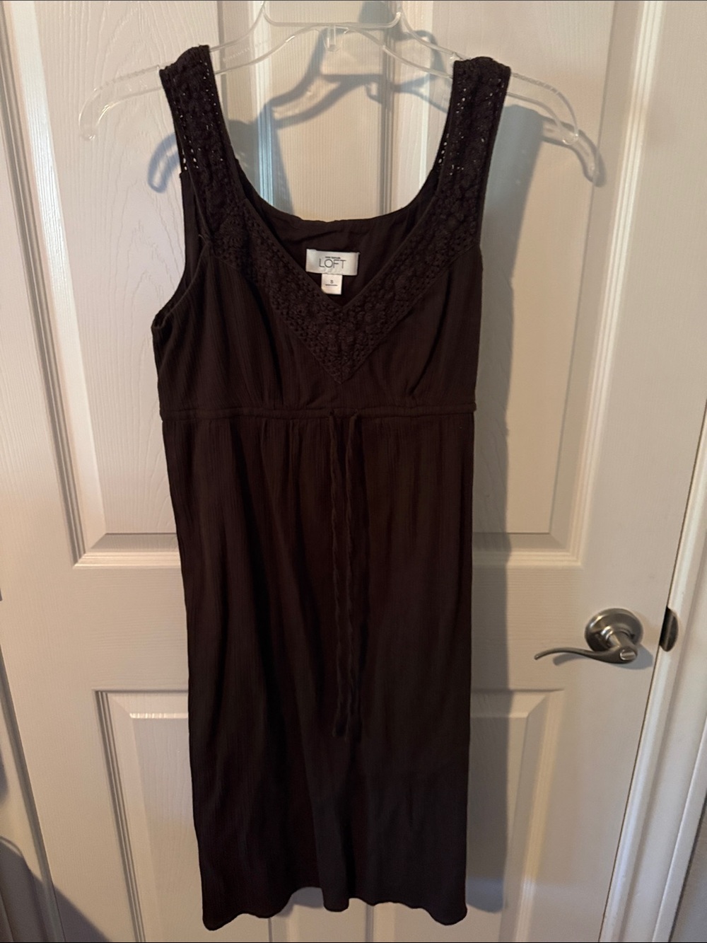 LOFT Black Crochet-Trim Midi Dress